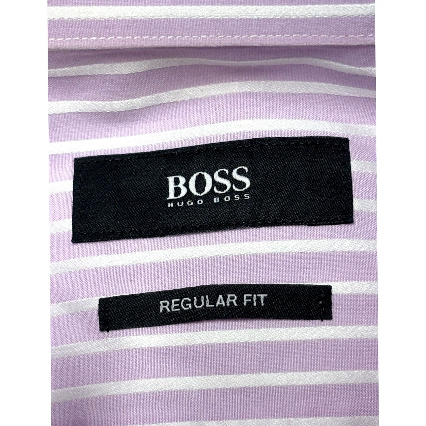 Hugo Boss VINTAGE Hugo Boss Mens Dress Shirt Striped 17 32/33 Purple White Stripe 100% Cotton Long Sleeve Button Cuffs N/A Size US XL / EU 56 / 4 - 4 Thumbnail