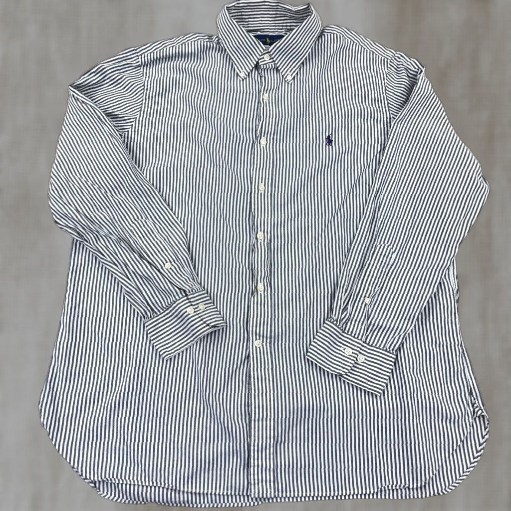 Ralph Lauren Ralph Lauren Shirt Men 17 34 Gray Button Up Oxford Cloth Striped Dress XL Purple Shirt-Men Gray Striped Button-Front Casual Dress Oxford Cloth Size 46R - 1 Thumbnail