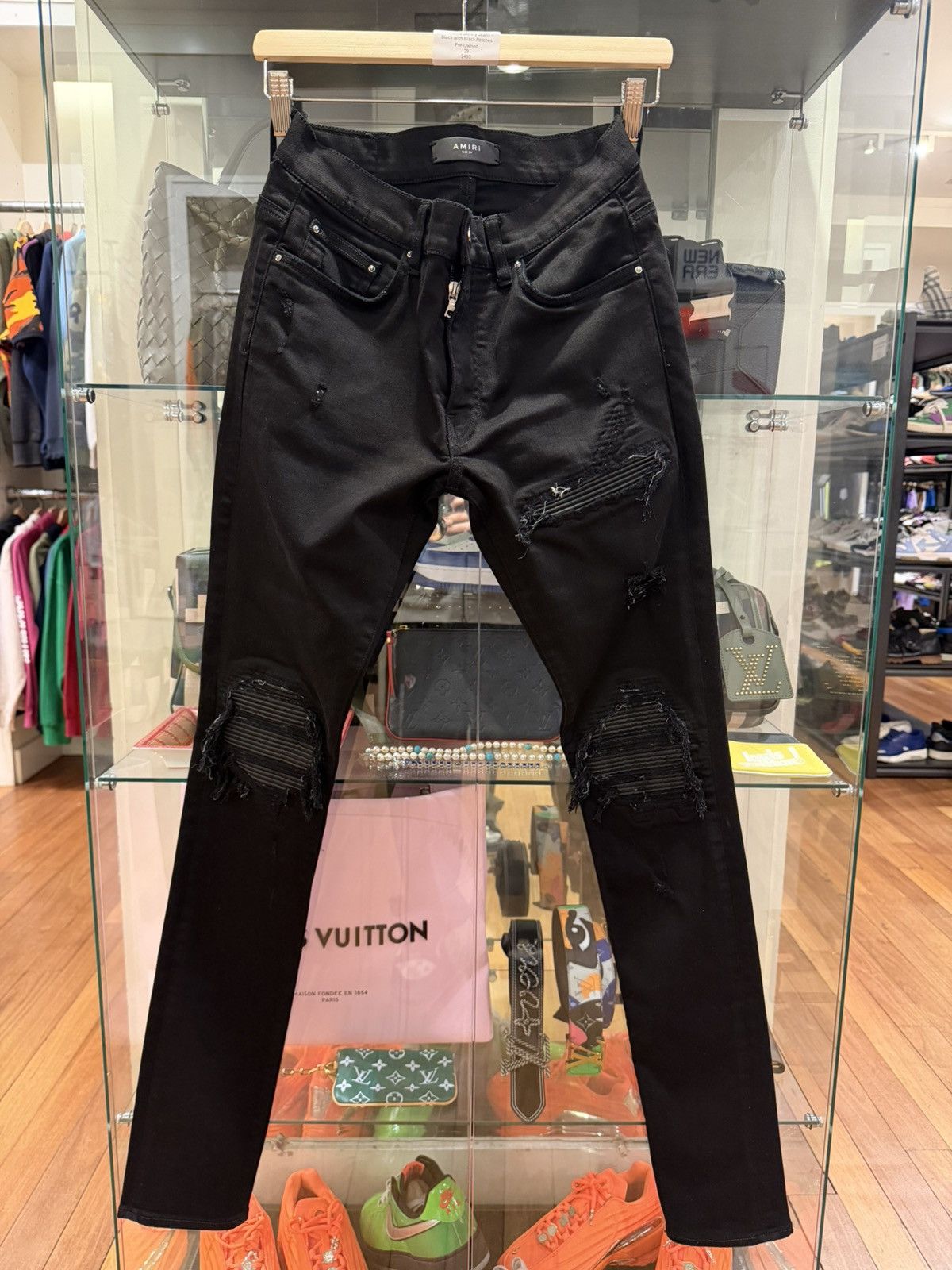 Amiri Amiri MX1 Black Leather Patch Denim Jeans Size US 29 - 1 Thumbnail