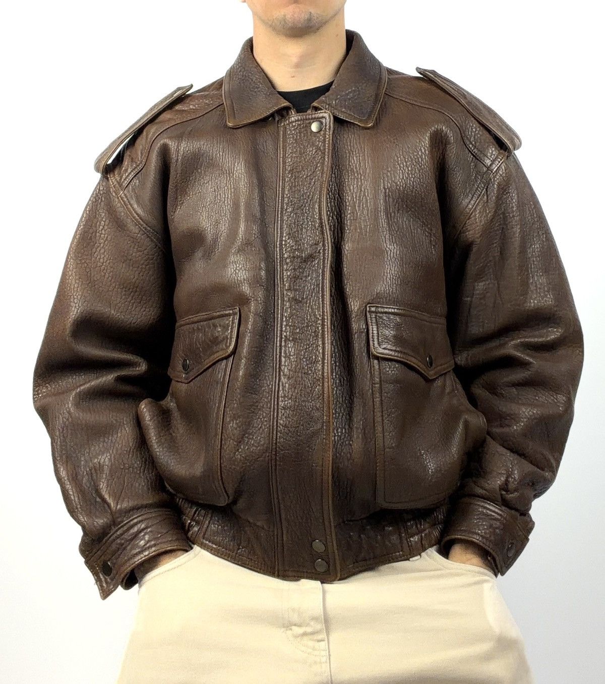 Japanese Brand St Michael Vintage Leather Aviation Bomber Jacket Japanese Size US L / EU 52-54 / 3 - 2 Thumbnail