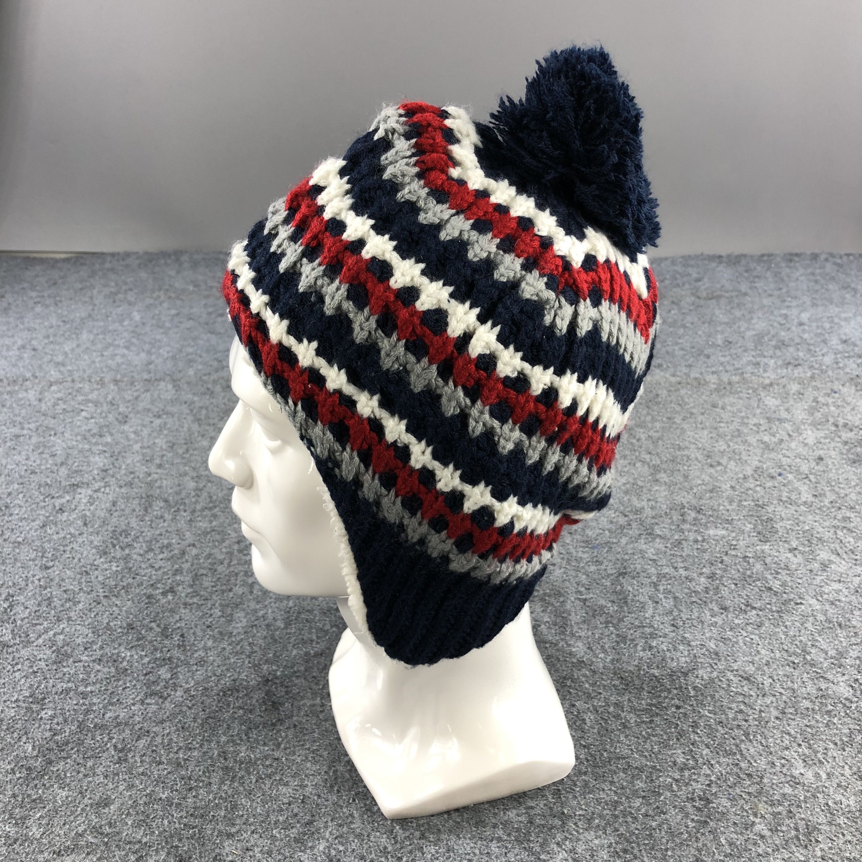 Vintage Unknown Striped Earflap Bobble Beanie Snowcap Snow Hat B116 Size ONE SIZE - 2 Thumbnail