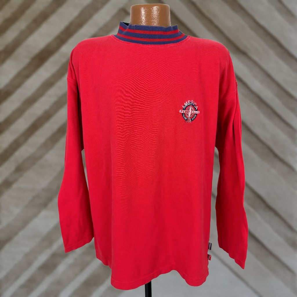 Perry Ellis VINTAGE Perry Ellis Shirt Men Large Mock Neck 90s Red Knit Cotton Long Sleeve T-Shirt Retro 80s 90s Hipster Outdoor Size US L / EU 52-54 / 3 - 1 Thumbnail