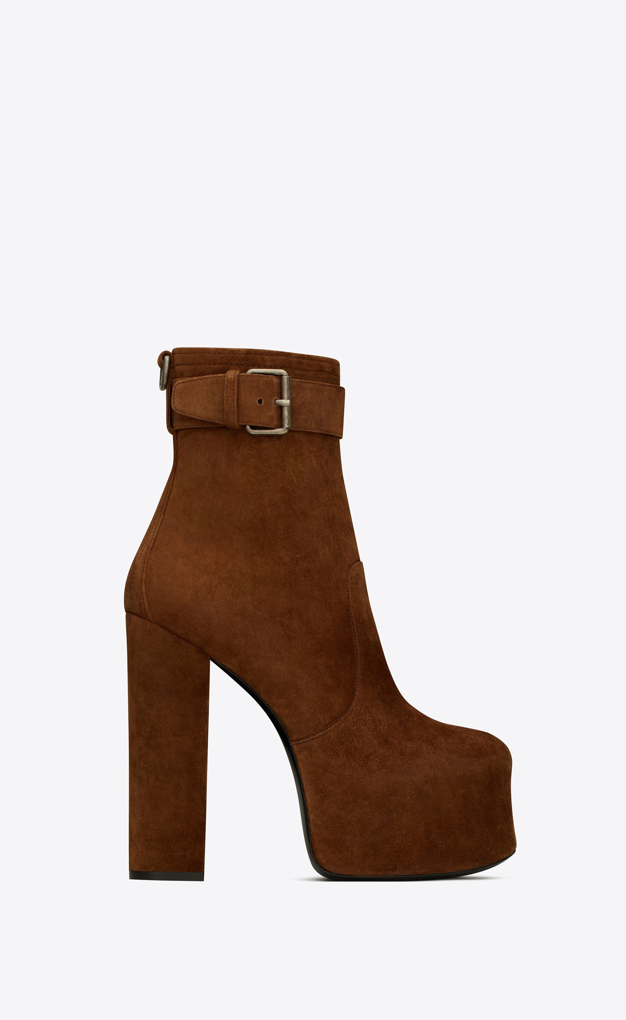 Saint Laurent Paris o1bcso1str0125 Cherry Buckle Platform Boot In Suede in Brown Size US 10.5 / IT 40.5 - 1 Thumbnail
