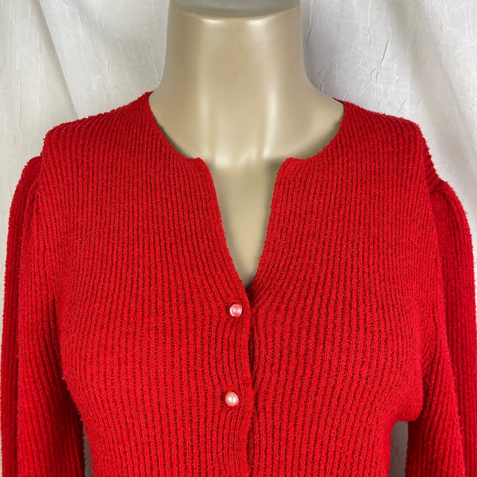 Vintage VTG 90’s Petites Just For You Red Cardigan Cozy Knit Sweater Size S / US 4 / IT 40 - 6 Thumbnail