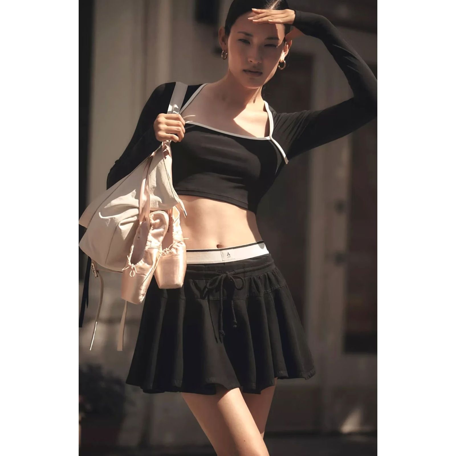 Anthropologie VINTAGE Daily Practice Anthropologie XS Courtside Mini Skirt Black New With Tags Size 26" / US 2 / IT 38 - 2 Thumbnail