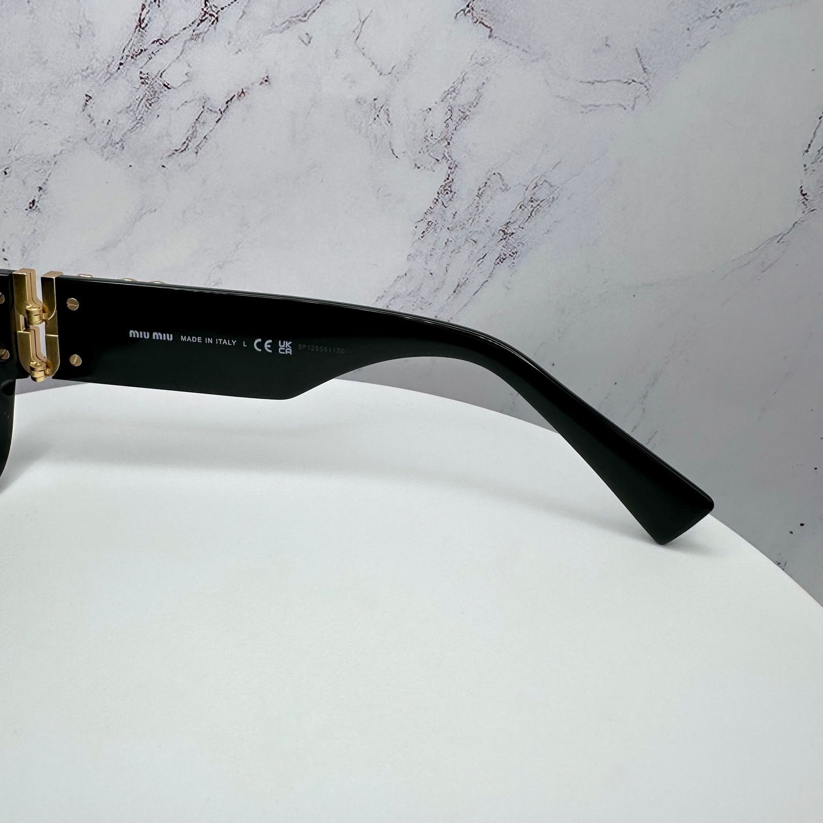 Miu Miu MIU MIU Sunglasses New Black Gold Metal Logo Cat Eye Size ONE SIZE - 7 Thumbnail