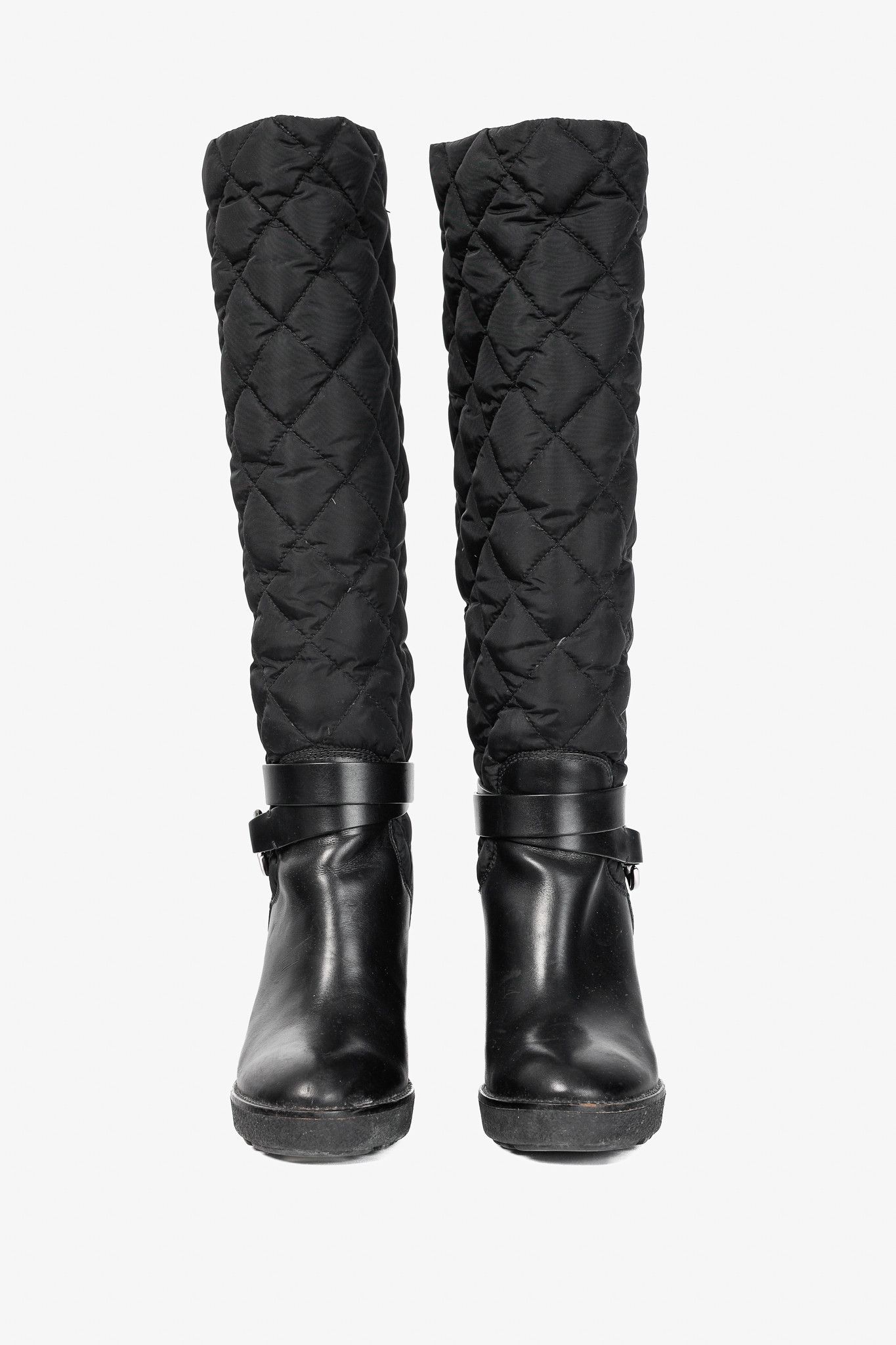 Moncler Moncler New Cernobbio Black Quilted Leather Wedge Boots Size US 6.5 / IT 36.5 - 2 Thumbnail