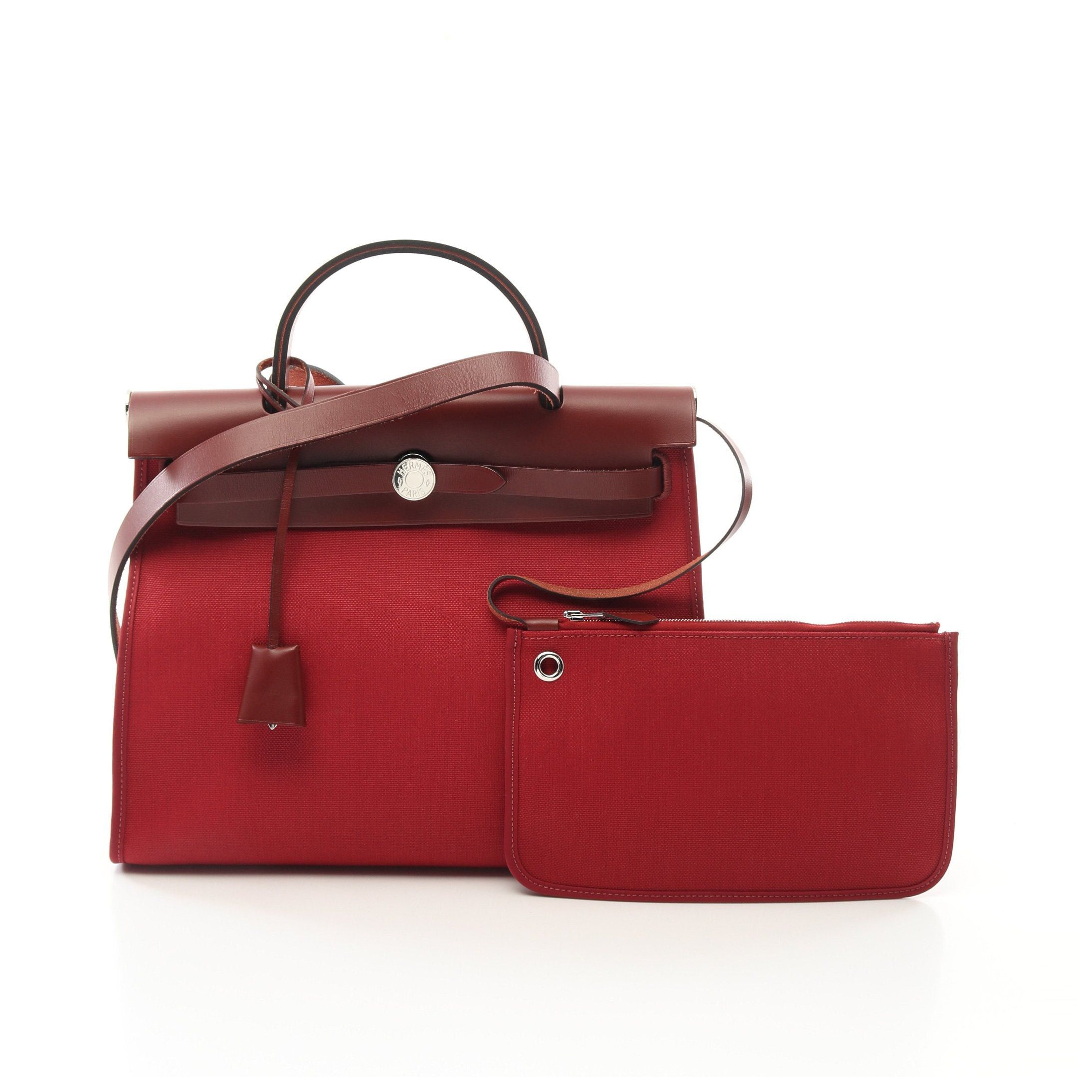Hermes Hermes Herbag Zip Pm Rouge Casac Ash Handbag Toile Military Vache Hunter Bordeaux Silver Hardware C Engraved Size ONE SIZE - 1 Thumbnail