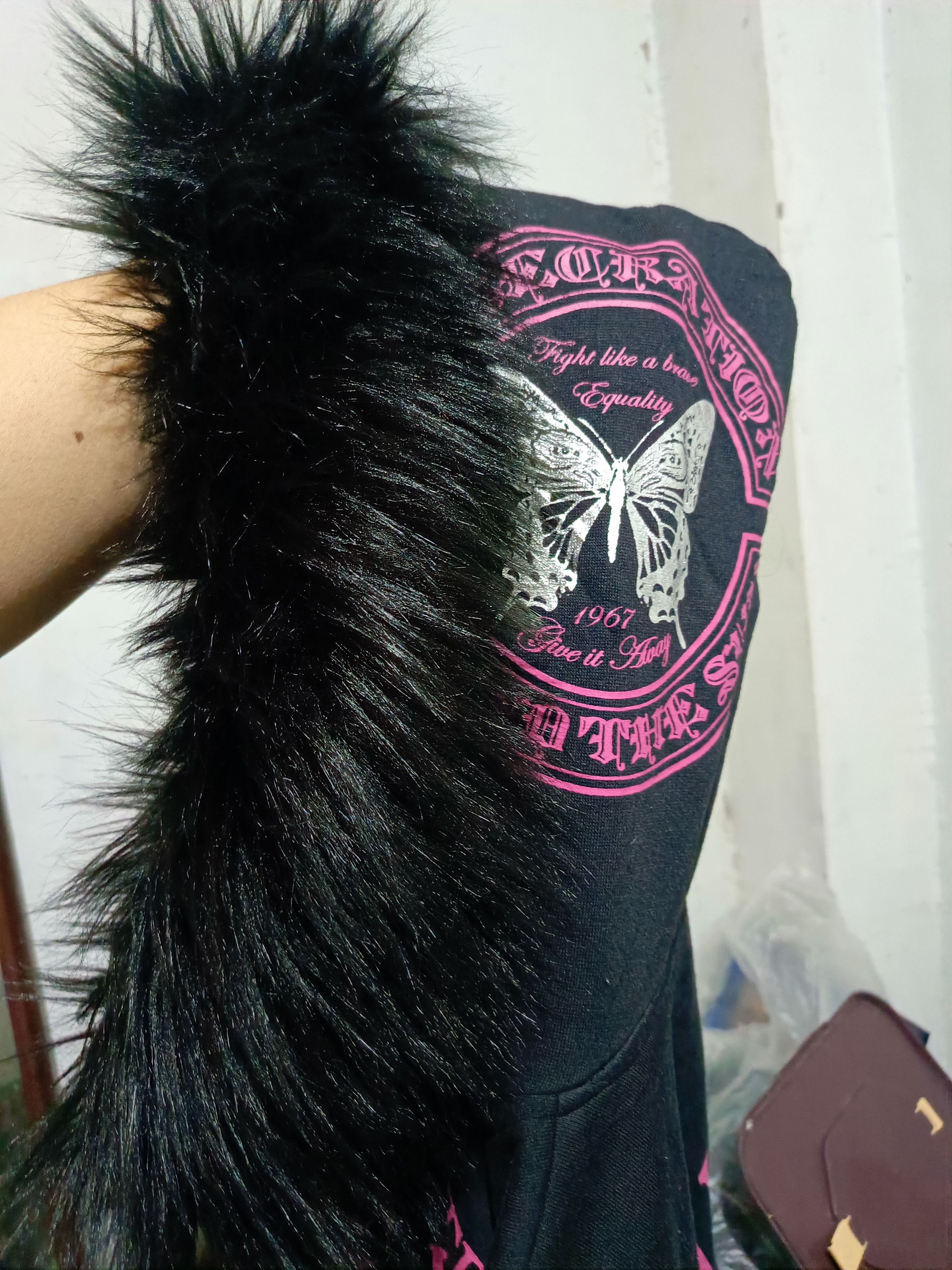 Defectibe Struct Fur Hoodie Poem Pink Butterfly LGB Style