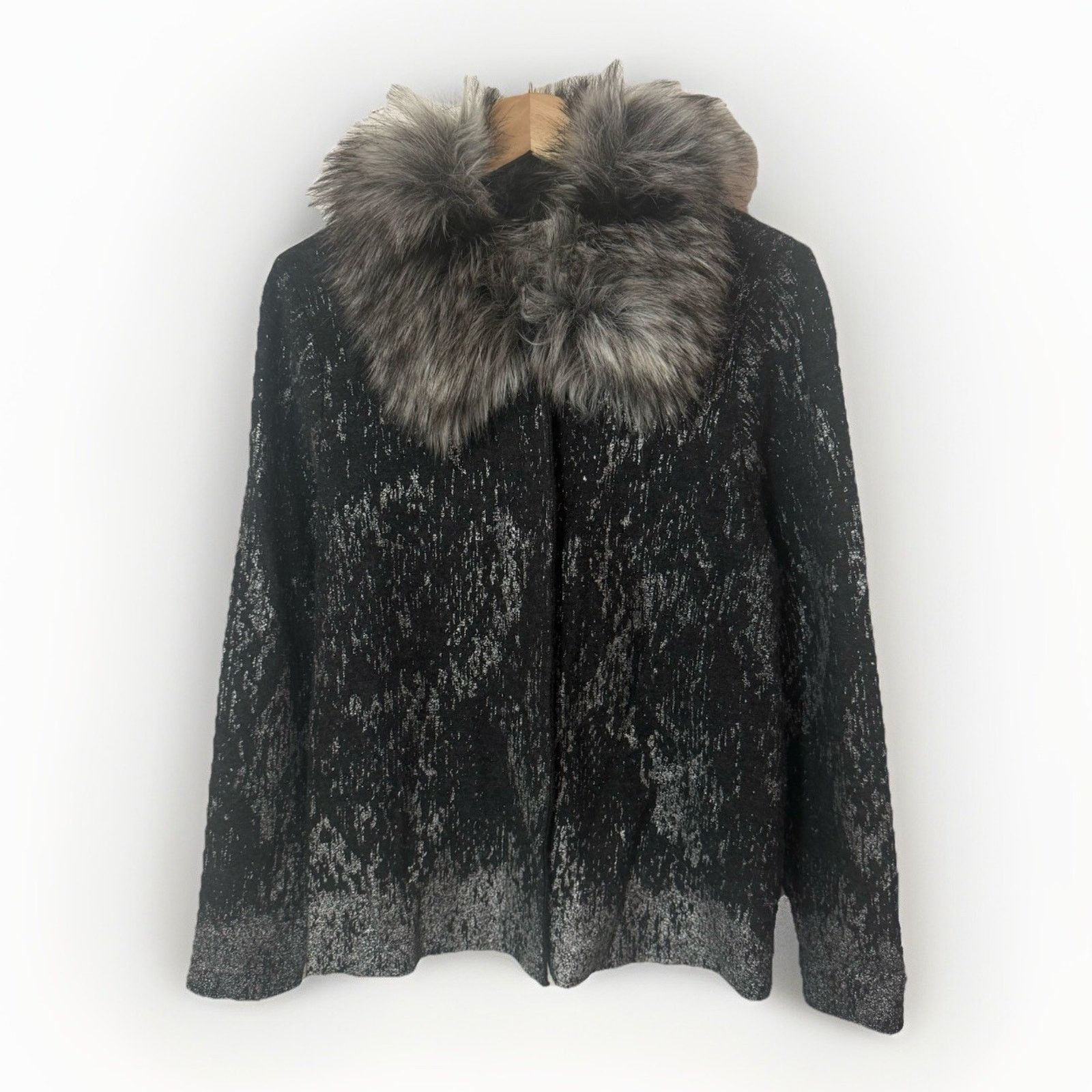 Chicos Chicos Wool Cardigan Metallic Faux Fur Career Academia City Size M / US 6-8 / IT 42-44 - 1 Thumbnail