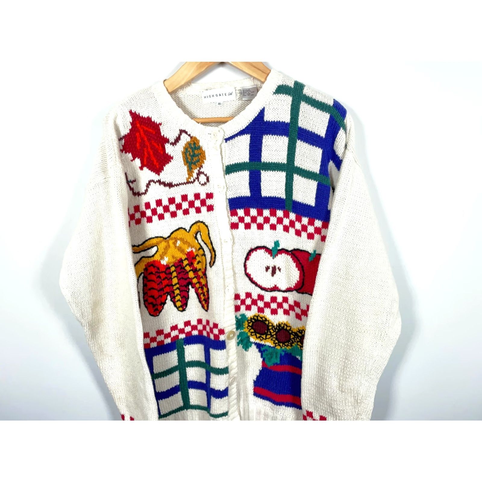 Apple VINTAGE 90s Teacher Motif Cardigan Women's XL Ivory Sweater Harvest Apple Novelty Highgate Size XL / US 12-14 / IT 48-50 - 4 Thumbnail