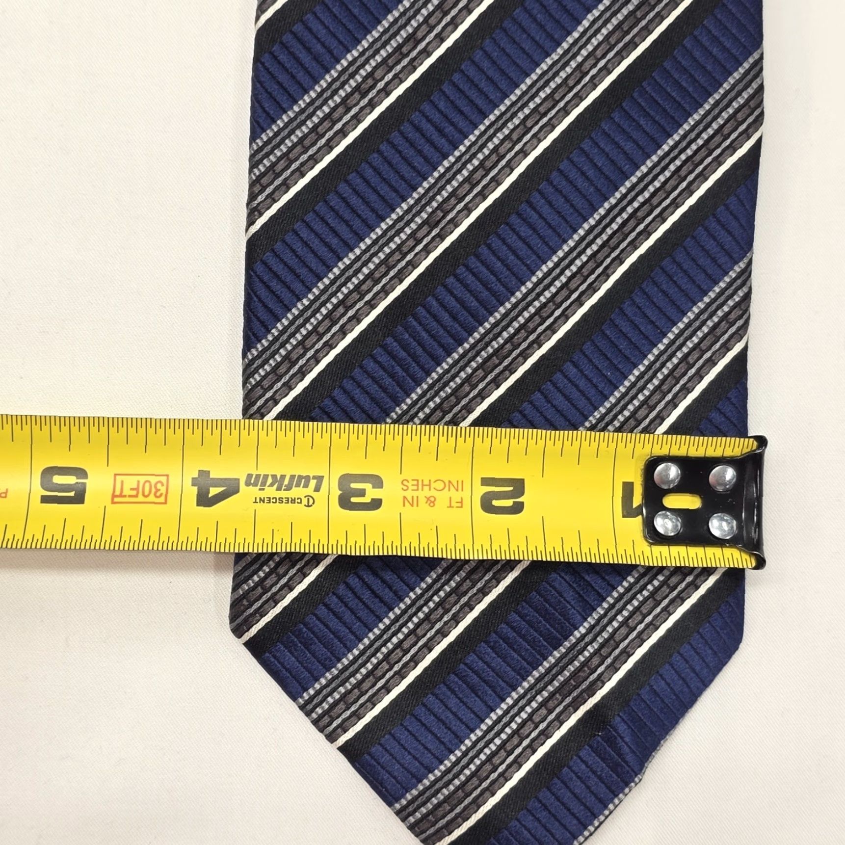 Vintage VINTAGE JZ Richards Necktie Mens Blue Black Hand Made 100% Silk Designer Made In USA Striped Tie 58 1/2" X 3 3/4" Classic Width Mens Size ONE SIZE - 5 Thumbnail