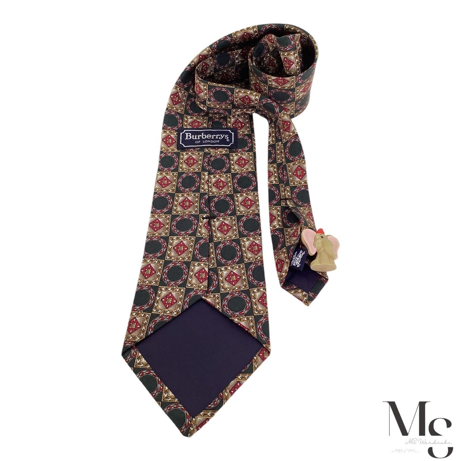 Burberry BURBERRYS OF LONDON Green Geometric Luxury Silk Tie H.Made U Size ONE SIZE - 2 Thumbnail