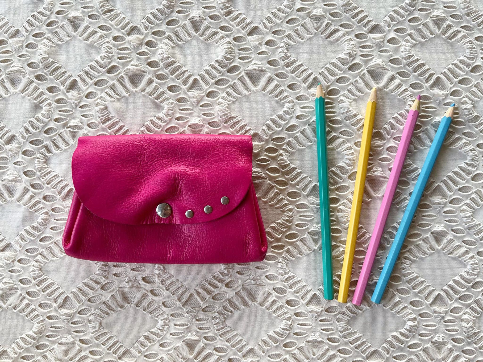Vintage Fuchsia Genuine Leather mini flap bag, double flap bag Size ONE SIZE - 1 Thumbnail