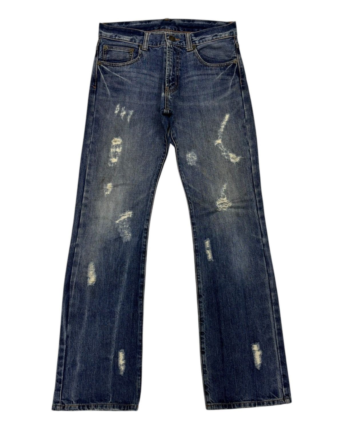 If Six Was Nine Vintage Skulls Ripped Japanese Denim Flare Jeans PPFM style Size US 32 / EU 48 - 5 Thumbnail