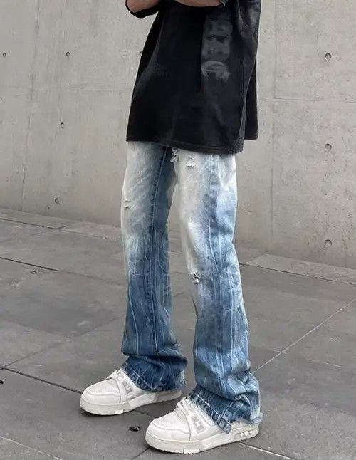 Japanese Brand × Jean High street cleanfit washed distressed ripped flared jeans Size US 32 / EU 48 - 4 Thumbnail