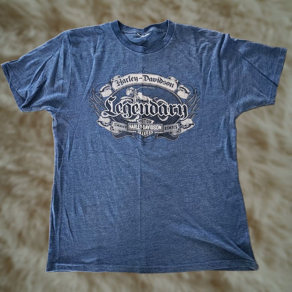 Harley Davidson Harley Davidson T Shirt Tee Mens Large Athletic Fit Blue Legendary New York Size US L / EU 52-54 / 3 - 1 Thumbnail