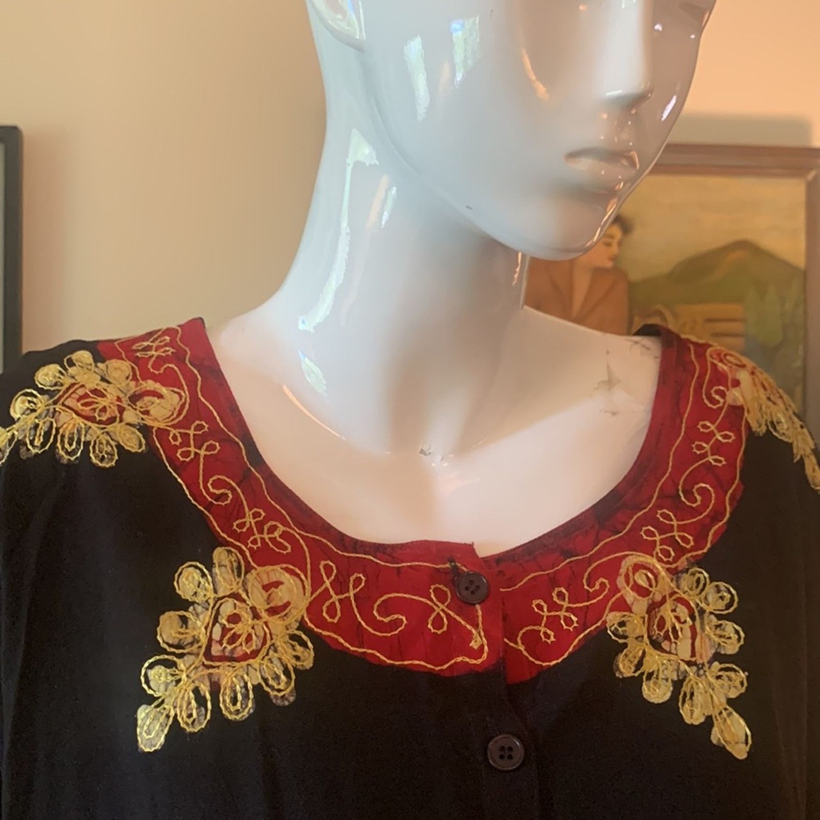 Vintage India tunic blouse with batik,applique and embroidery Size XL / US 12-14 / IT 48-50 - 1 Thumbnail