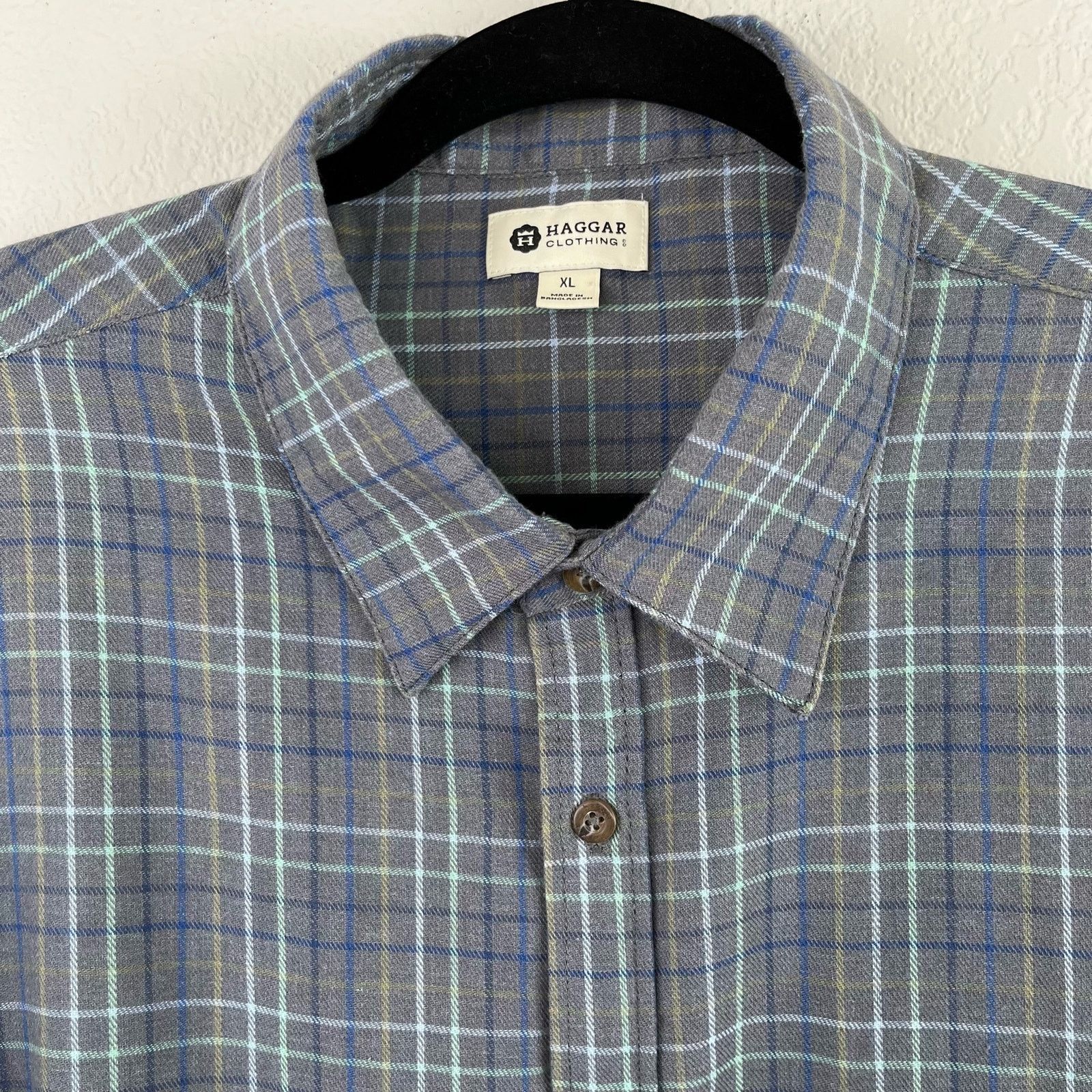 Flannel Haggar Long Sleeve Gray Button Front Plaid Flannel Shirt Size US XL / EU 56 / 4 - 5 Thumbnail