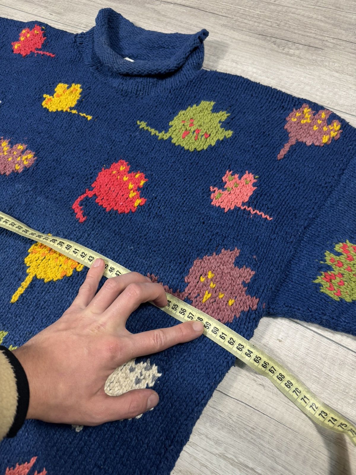 Handmade AMANO Handmade Vintage Cotton Autumn Leaves Knitted Sweater Size US M / EU 48-50 / 2 - 9 Thumbnail