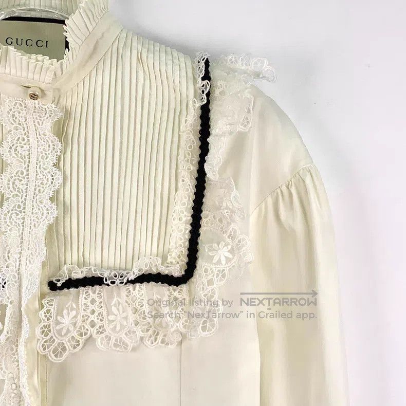 Gucci Gucci Beige cotton lace design long-sleeved shirt Size S / US 4 / IT 40 - 3 Thumbnail