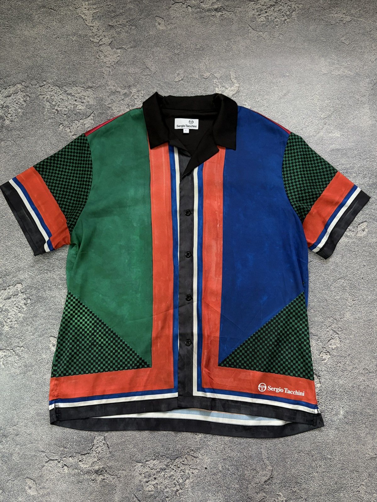 Sergio Tacchini Sergio Tacchini Camp Collar Shirt Colorblock Geometric Print Size US L / EU 52-54 / 3 - 1 Thumbnail