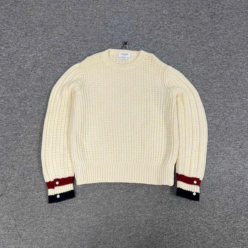 Thom Browne Thom Browne Cream Sweater with Striped Cuffs-dmc Size US M / EU 48-50 / 2 - 1 Thumbnail