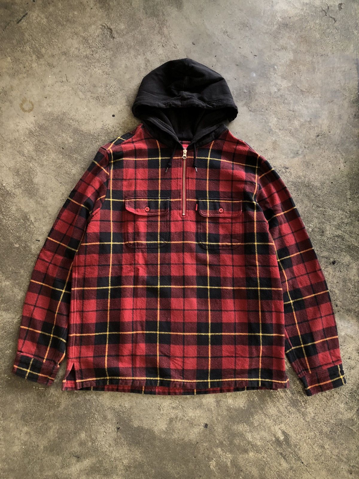 Supreme SUPREME FLANNEL PLAID SHIRT HALF ZIP WITH HOODIE | Grailed