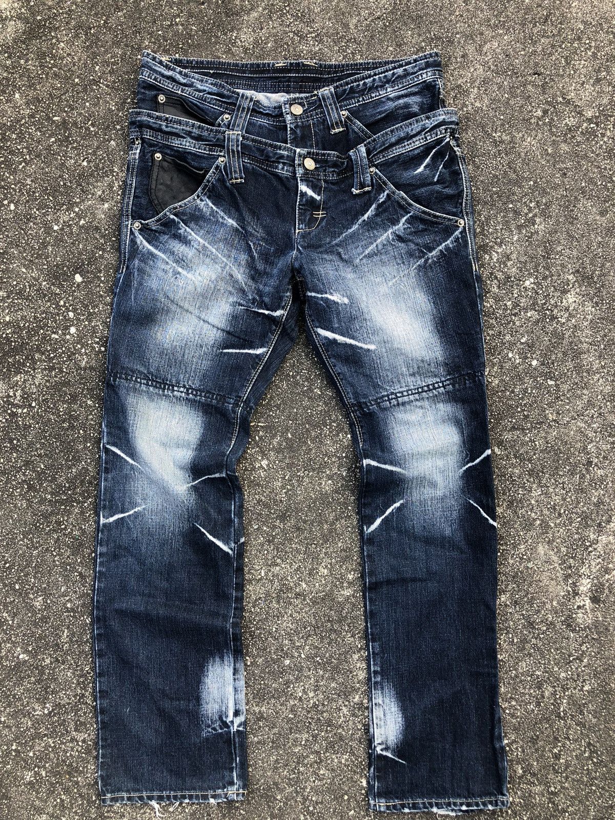 Japanese Brand PPFM Double Waist Blue Denim Washed Jeans Punk Y2k 2000s Size US 34 / EU 50 - 1 Thumbnail
