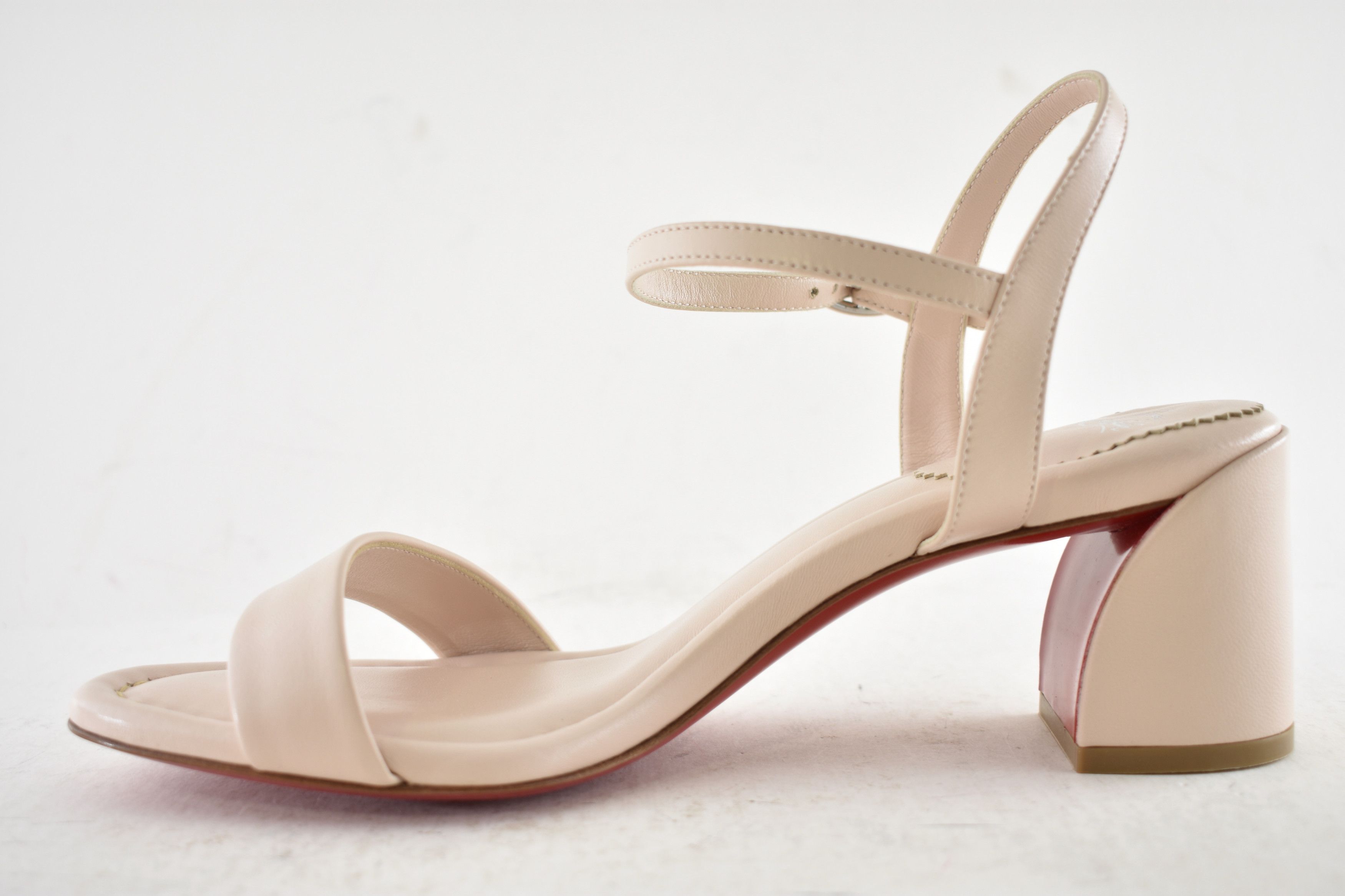 Christian Louboutin Miss Jane Sandal 55 Leche Beige Ankle Strap Block Heel 37.5 Size US 7.5 / IT 37.5 - 11 Thumbnail