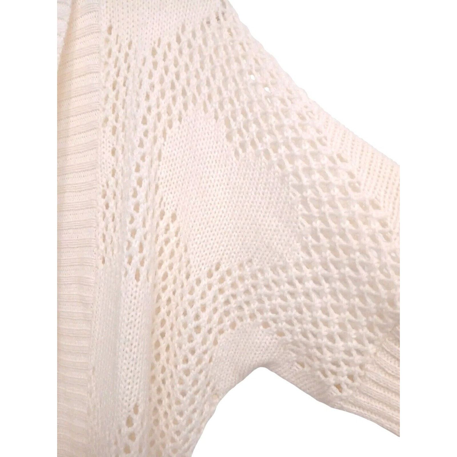 Other Takeout HEART Knit Cardigan Sz M Ivory Open Weave Bohemian Size M / US 6-8 / IT 42-44 - 6 Thumbnail