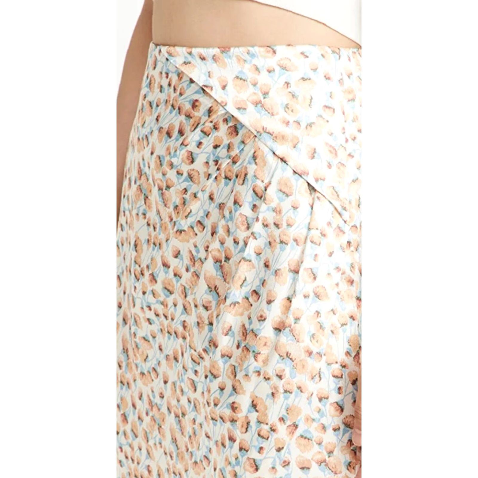 Vince Vince Skirt Midi A-Line Women's Multicolor Floral Satin Zip Draped Asymmetric Cascade High-Rise 0 N/A Size 25" / US 0 / IT 36 - 3 Thumbnail