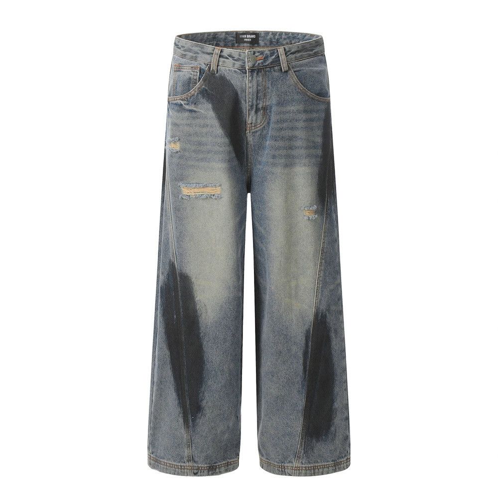 Japanese Brand × Vintage American men's loose wide-leg graffiti ripped straight jeans Size US 32 / EU 48 - 1 Thumbnail
