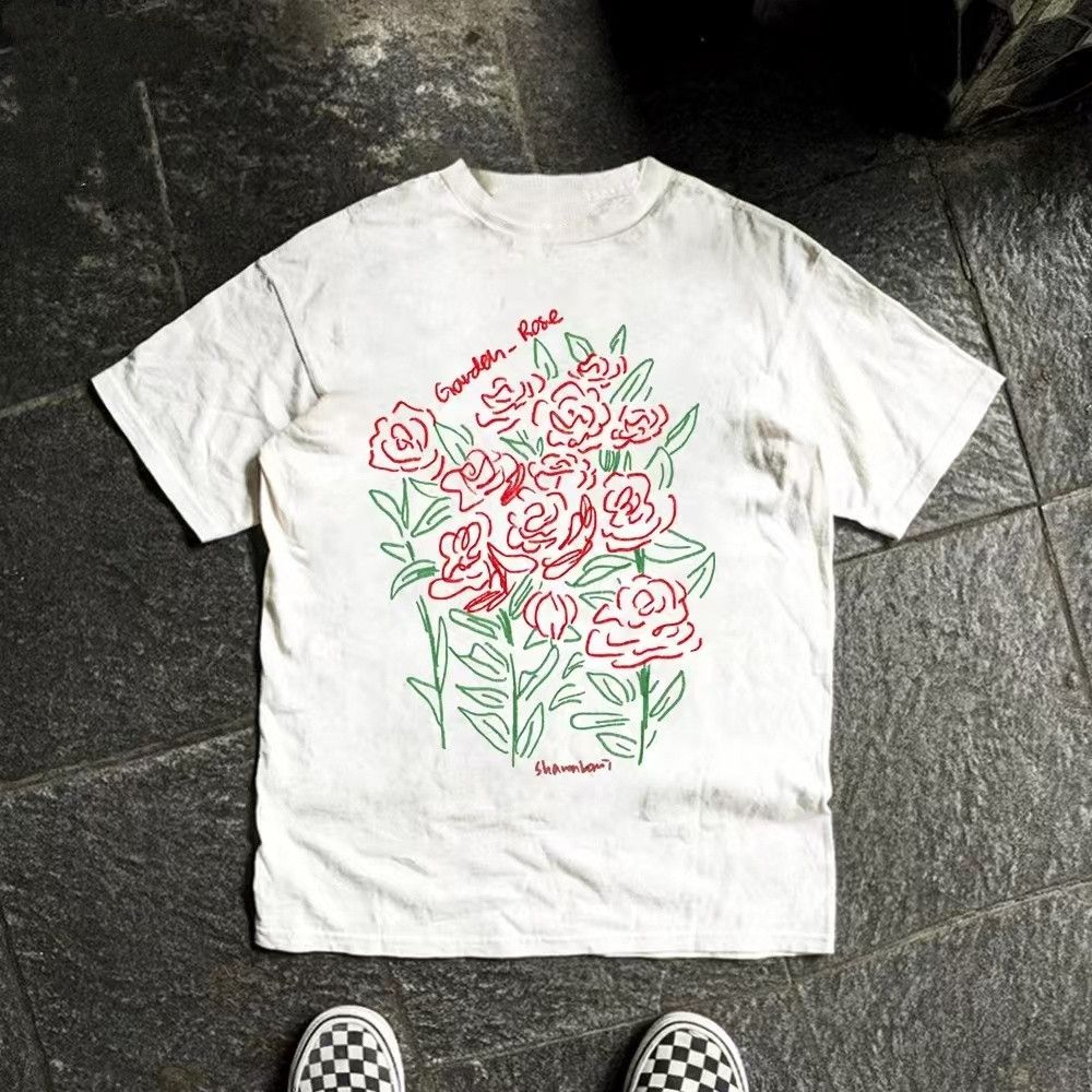 Vintage White street casual retro rose print t-shirt Size US M / EU 48-50 / 2 - 1 Thumbnail