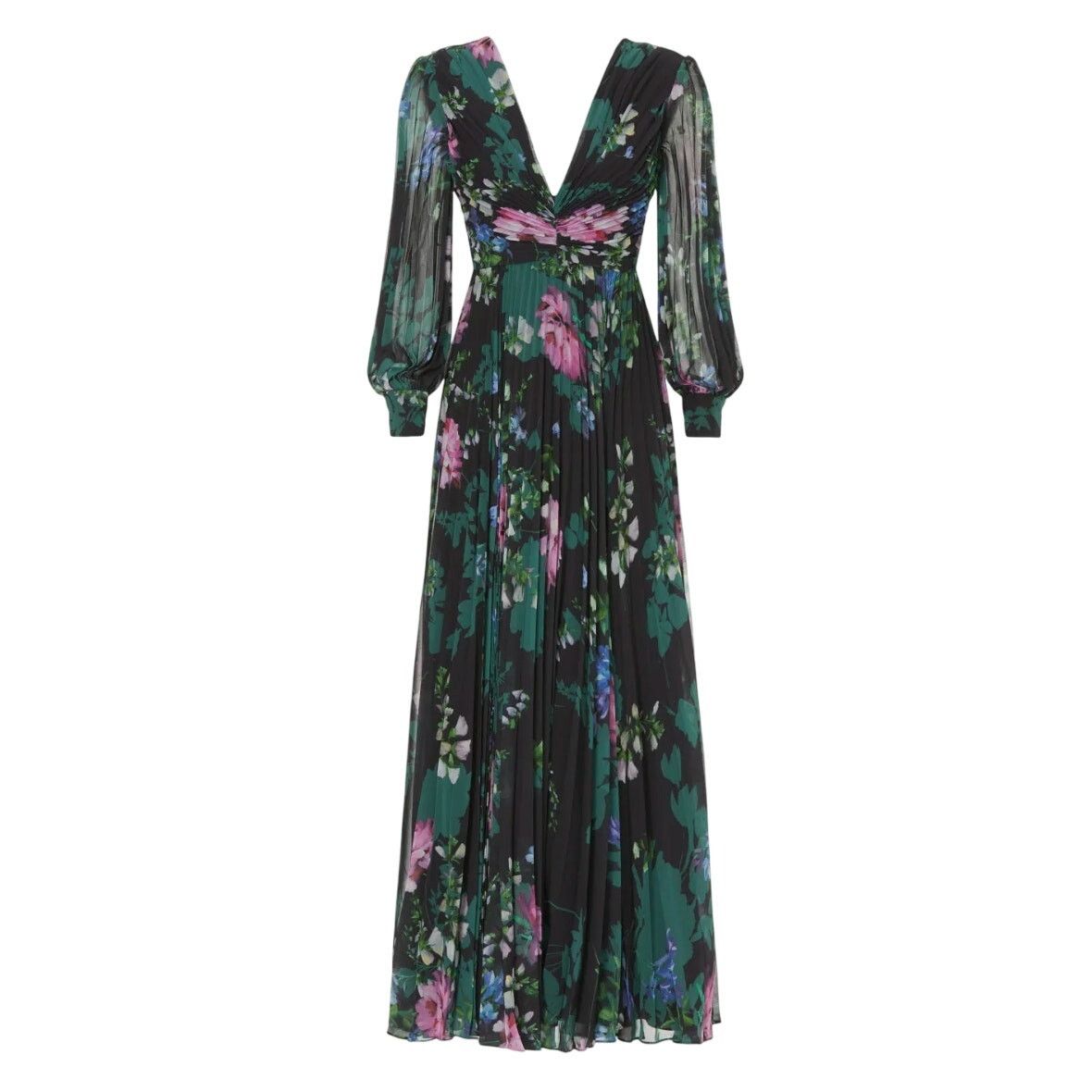 Badgley Mischka Badgley Mischka Floral Long Sleeve Pleated Gown, Size US 2 Size XS / US 0-2 / IT 36-38 - 1 Thumbnail