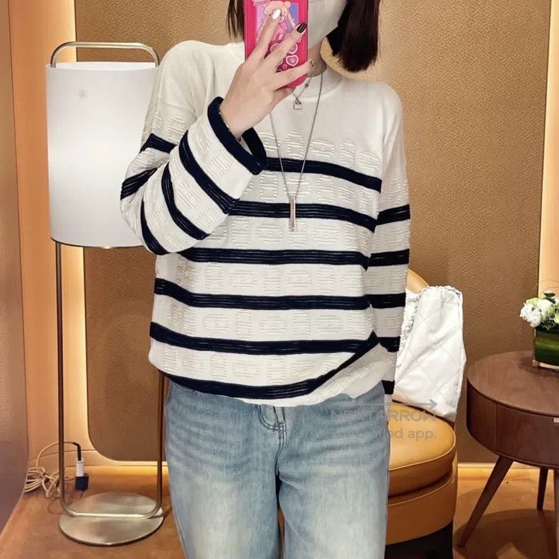 Hermes Hermes Striped Logo Cashmere Long Sleeve Knit Size XS / US 0-2 / IT 36-38 - 6 Thumbnail
