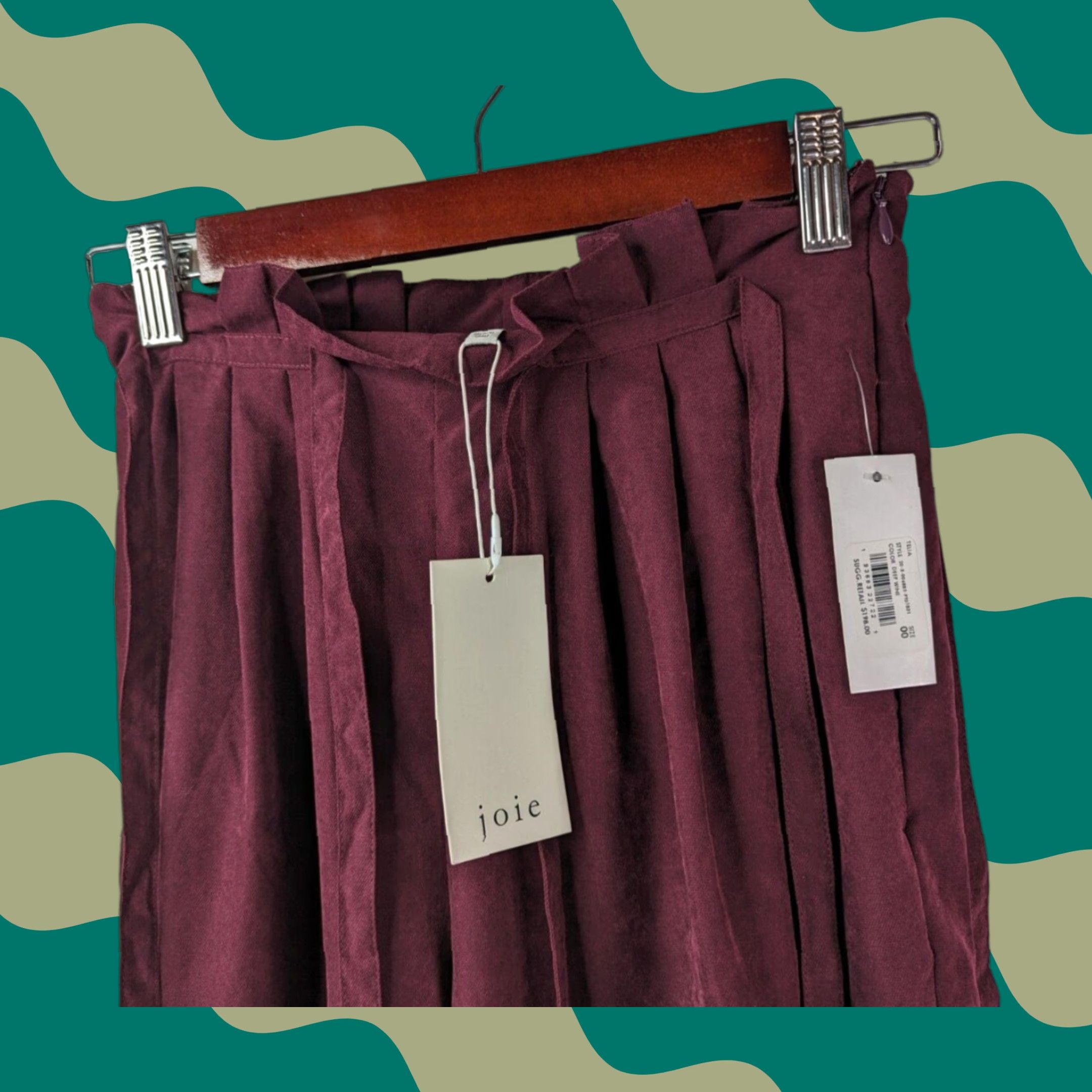 NWT Joie Pants Deep Wine Paperbag Tie Belted Womens Size 00 Pull-on
