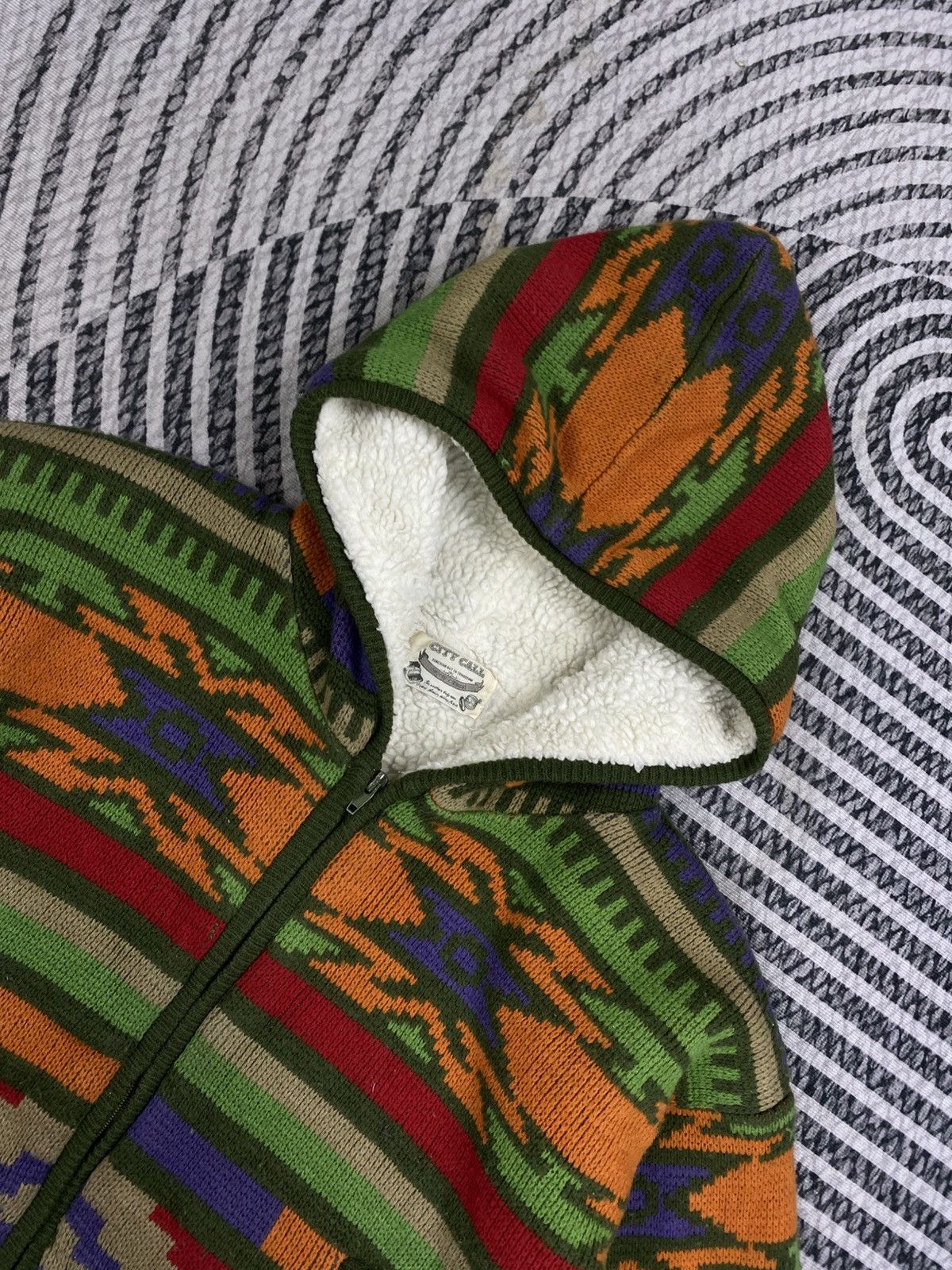 Japanese Brand Vtg City Call Lining Sherpa Wool Navajo Style Zip-Up Hoodies Size US L / EU 52-54 / 3 - 6 Thumbnail