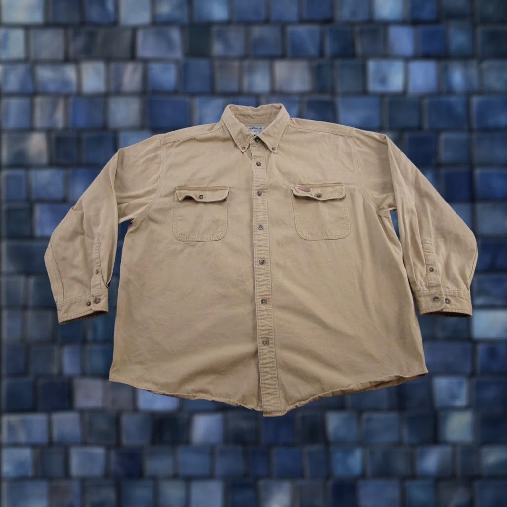 Carhartt VINTAGE Carhartt Shirt Work S09SRW Canvas 2XL Sandstone Long Sleeve Button-Up Men's Heavyweight Size US XXL / EU 58 / 5 - 1 Thumbnail