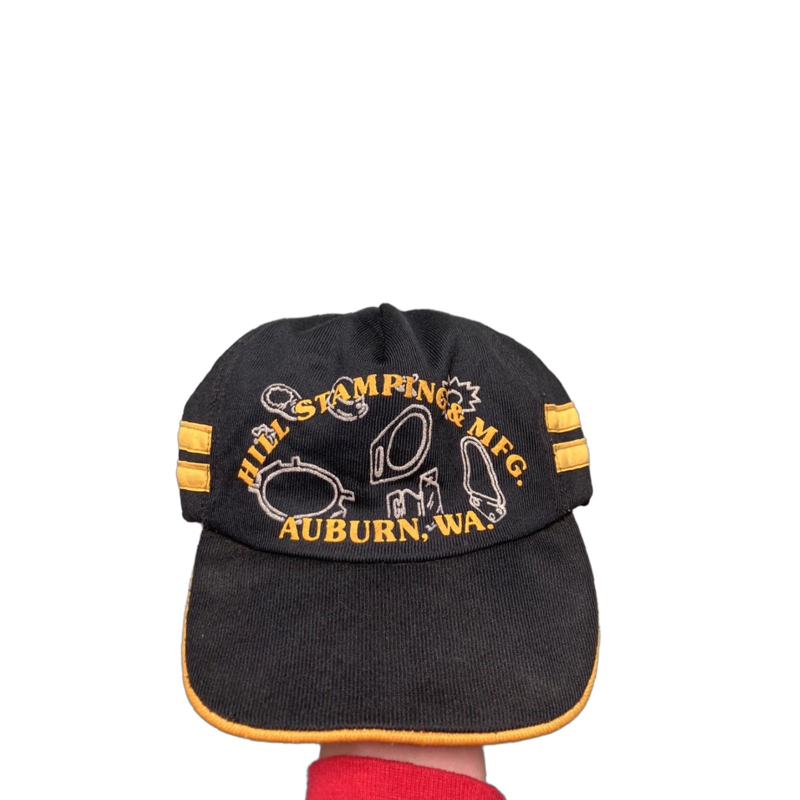 Vintage VINTAGE Auburn Trucker Hat Men's Adjustable Black USA 2 stripe Hill Stamping Mfg Auburn Washington Size ONE SIZE - 1 Thumbnail