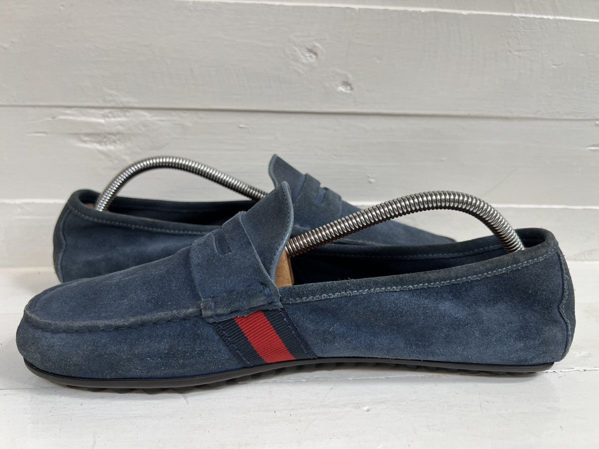 Gucci Men's Gucci Blue Suede Web Accent Loafers Size US 9 / EU 42 - 7 Thumbnail