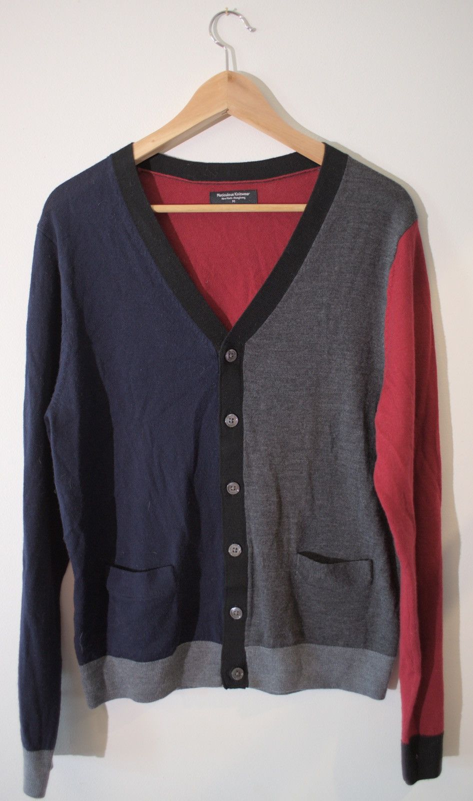 Designer × Japanese Brand × Nepenthes Nepenthes Meticulous Knitwear Men's Merino Cardigan Red/Navy Size US M / EU 48-50 / 2 - 1 Thumbnail