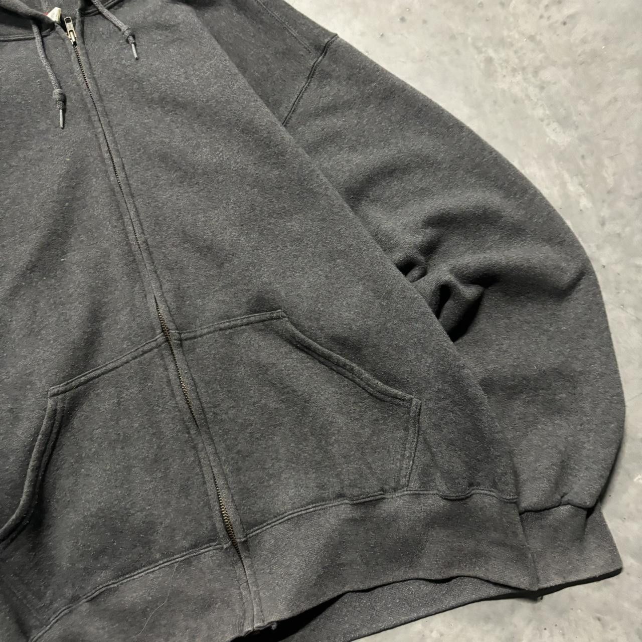 Russell Athletic × Vintage Crazy Vintage 90s Dark Grey Russell Style Heavyweight Essential Zip Up Hoodie! Size US XL / EU 56 / 4 - 4 Thumbnail