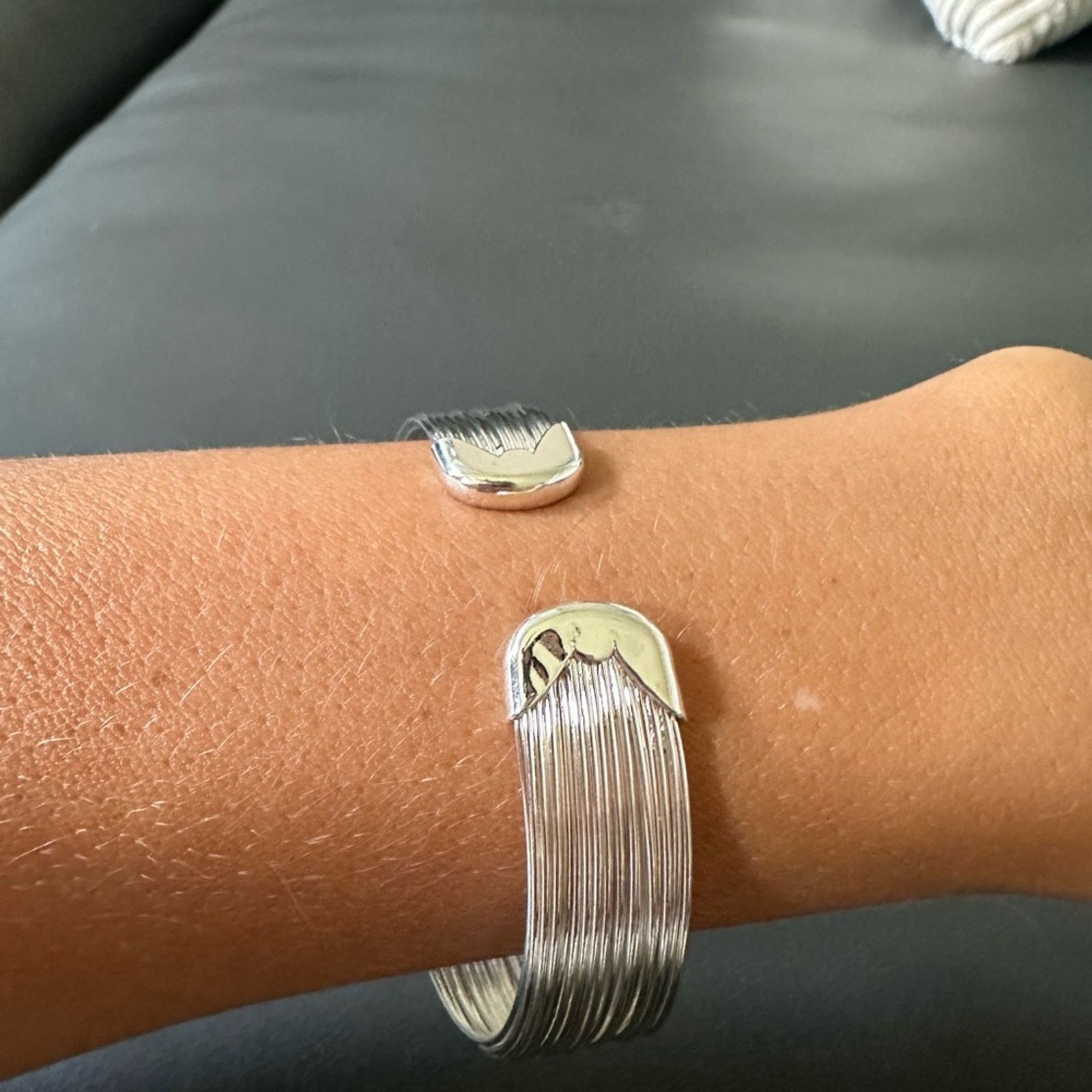 Other Sterling Silver Multi-line Open Wide Bangle Bracelet Size ONE SIZE - 6 Thumbnail