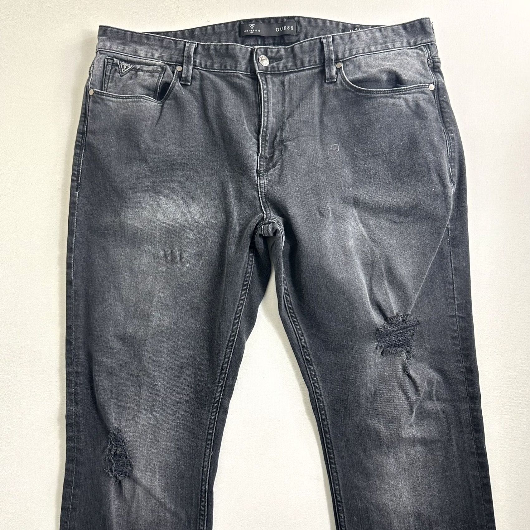 Guess VINTAGE Guess Jeans Slim Straight Men's 38x31 Faded Black Distressed Jeans Distressed Black 90s Hip Hop Streetwear Y2K Mens Size US 38 / EU 54 - 3 Thumbnail