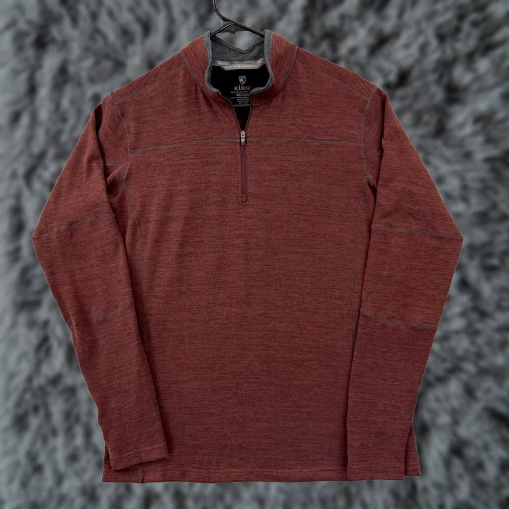 Vintage Kuhl Mens Medium Red Quarter Zip Pullover Wool Polyester Fleece Knit Outdoor Hiking Sweater Long Sleeve Mock Neck Casual Winter Spring Regular Size US M / EU 48-50 / 2 - 1 Thumbnail