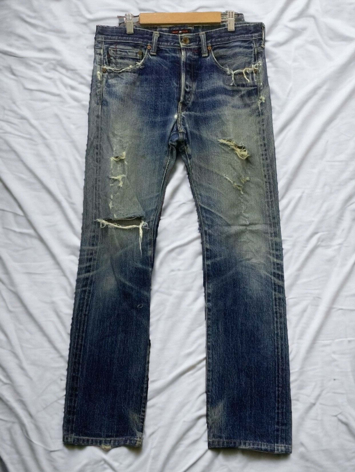 20471120 × If Six Was Nine × Japanese Brand Red Ear Distress Y2k Junya Style Selvedge Jeans (A10) Size US 31 - 1 Thumbnail