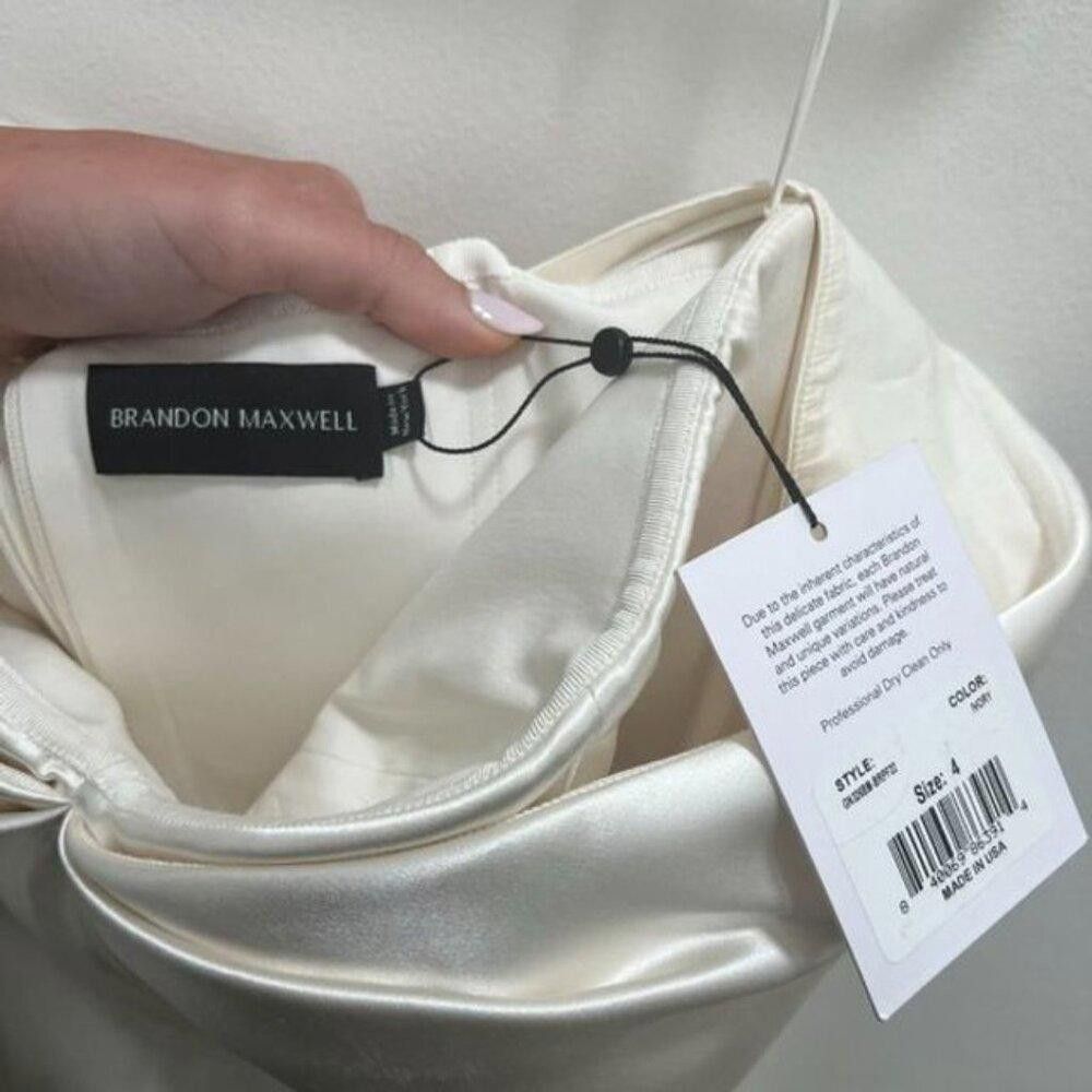 Designer NWT Brandon Maxwell Bridal Silk Off-The-Shoulder Gown Size S / US 4 / IT 40 - 9 Thumbnail