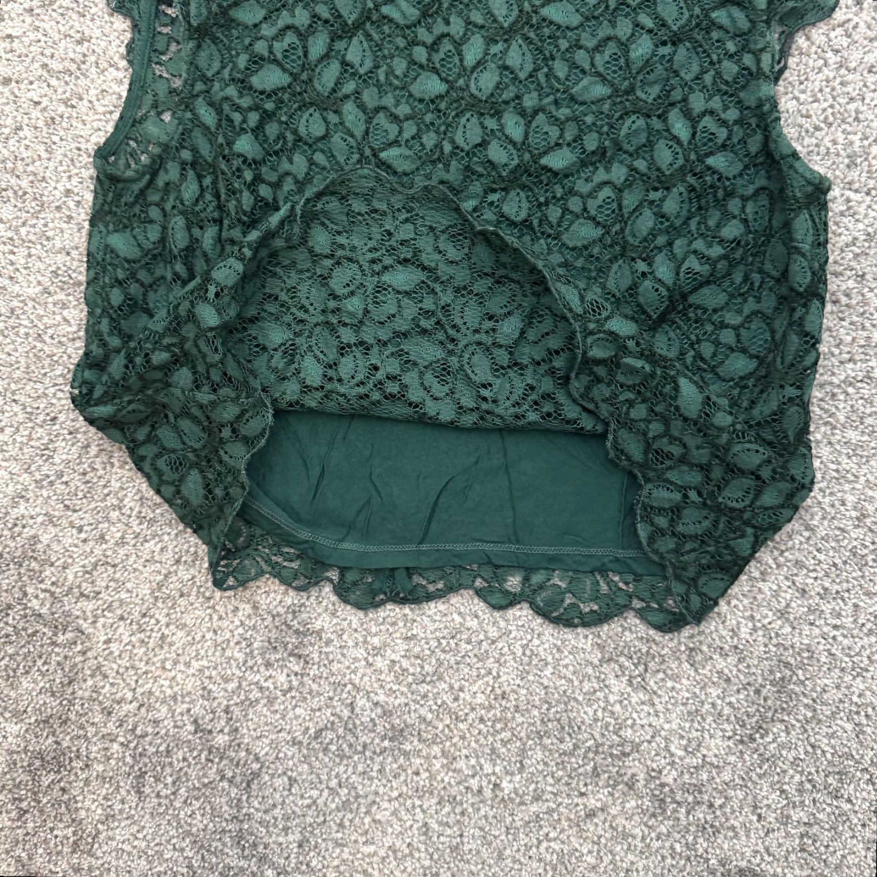 Vintage Talula Lace Top Blouse Womens XS Green Sleeveless Lined Scallop Hem Floral Boho Size XS / US 0-2 / IT 36-38 - 4 Thumbnail