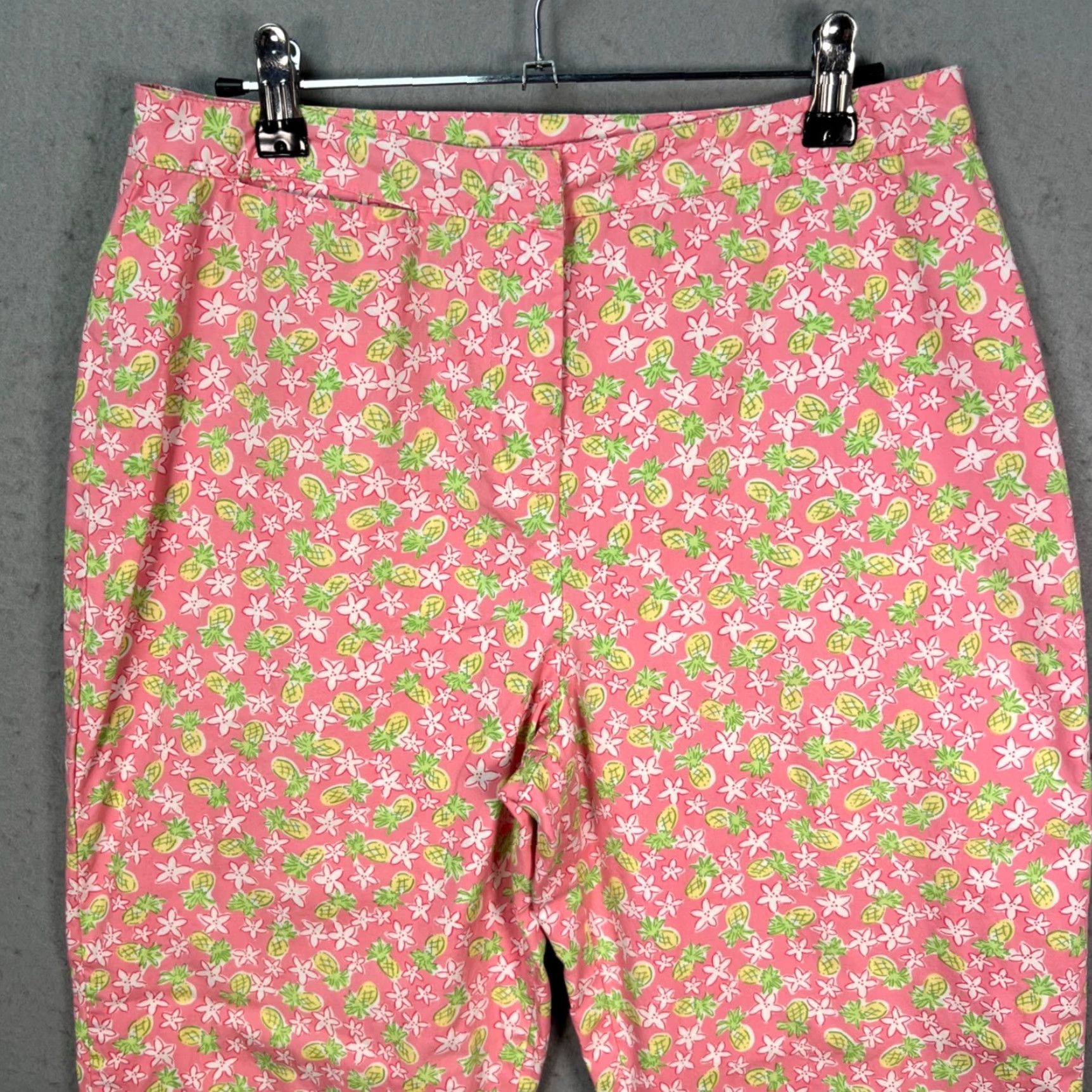 Lilly Pulitzer Lilly Pulitzer Womens 6 Pink & Green Floral Pineapple Print Pants Cotton Cropped Straight Inseam 24 in Summer Beach Size 28" / US 6 / IT 42 - 4 Thumbnail